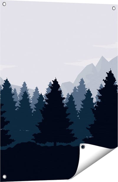 Gards Tuinposter Bos met Bomen Illustratie - Abstract - 60x80 cm - Tuindoek - Tuindecoratie - Wanddecoratie buiten - Tuinschilderij