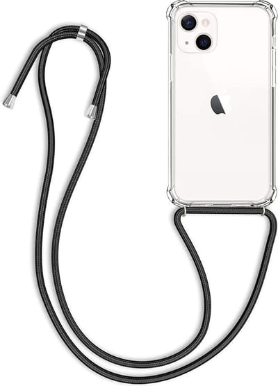 Hoesje Geschikt voor iPhone 14 Plus Hoesje transparant silicone met Koord - Hoesje Geschikt voor iPhone 14 Plus hoesje met koord - Koord Hoesje Geschikt voor iPhone 14 Plus Telefoon Koord Zwart