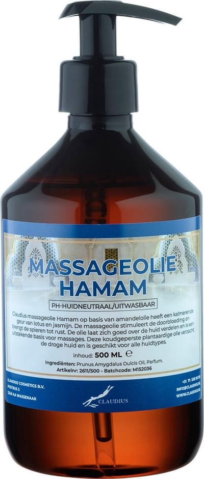 Massageolie Hamam 500 ml met pomp - 100% natuurlijk - biologisch en koud geperst