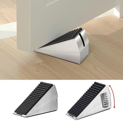 2 stuks - Stevige deurstopper, wigvormige hoge deurstopper met verstelbare veer voor de onderkant van de deur, veiligheidsrubber, deurwigstopper voor elke stevige deur (zilver)