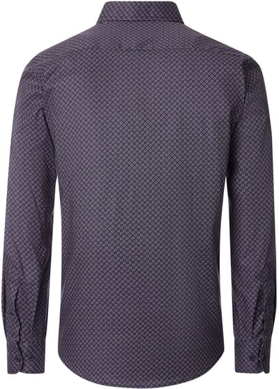 CASA MODA Sport casual fit overhemd - twill - donkerblauw met wit en rood dessin - Strijkvriendelijk - Boordmaat: 45 - 46