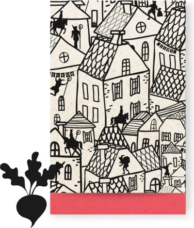Cadeauzakjes voor Sinterklaas- Inpakzakje gemaakt van bietenpulp- Creme inpakzakje met silhouetten van huizen met Pieten op de daken- Handig zakje voor schoencadeautjes of als traktatiezakje- 10x19 cm- 10 zakjes