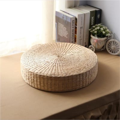 Tapis de futon tressé fait main, tapis en jonc, tapis de sol, rond, japonais, couleur unie, tapis de baie vitrée gray
