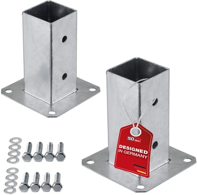 SOTECH SET van 2 schroefankers, vierkant 60 x 60 mm, hoogte 152 mm, vuurverzinkt staal, schuttingsteun voor vierkant hout - ideaal voor buitengebruik