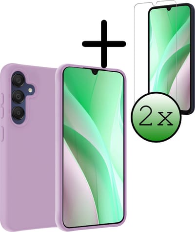 Hoesje Met 2x Screenprotector - Geschikt voor Samsung Galaxy A15 - Sterk & Shockproof - Back Cover - Siliconen Case - Telefoon Hoes - Lila