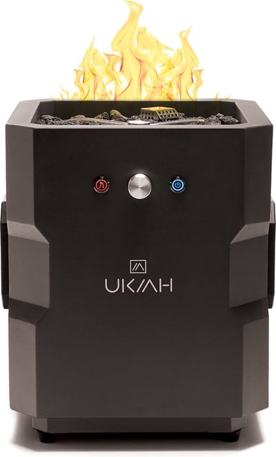 Ukiah Tailgater II Tuinhaard – Vuurkorf, Terrasverwarmer & Bluetooth Speaker in één - Party Speaker Beat-to-Music Vuurshow – Draagbaar en Stijlvol - Gas – 2.1 Sound System – Voor Buiten, Strand, Camping & Tuin - Zwart
