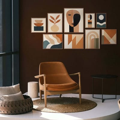 YS Schilderij YSART Wanddecoratie Set 3 Luik Abstract Goud Zwart Acryl Schilderijen met Lijst Harmonie van Vormen