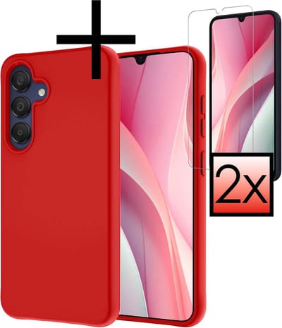 Hoesje - Met 2x Screenprotector - Geschikt voor Samsung Galaxy A15 - Sterk & Shockproof - Back Cover - Siliconen Case - Telefoon Hoes - Rood
