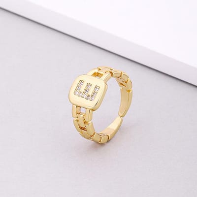 Bague lettre initiale pour femme, tendance, ajustable, pavé de micro zircones, bague creuse pour femme, bijoux cadeau adjustable white