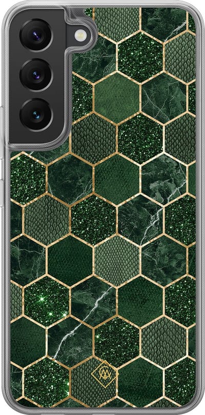 Casimoda® hoesje - Geschikt voor Samsung Galaxy S22 - Kubus Groen - 2-in-1 case - Schokbestendig - Geometrisch patroon - Verhoogde randen - Groen, Transparant