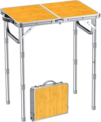 Opvouwbare Campingtafel 58 x 40 cm van Aluminium, Multifunctioneel voor Buiten, Verstelbare Hoogtes (26/48/70 cm) - Ideaal voor Picknicks, Kamperen en Balkongebruik