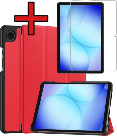 Hoesje - Geschikt voor Samsung Galaxy Tab A11 Plus / A9 Plus - Met Screenprotector - Hardcover Book Case - Trifold Bookcase Hoes - Hard Cover - Tablethoes - Rood