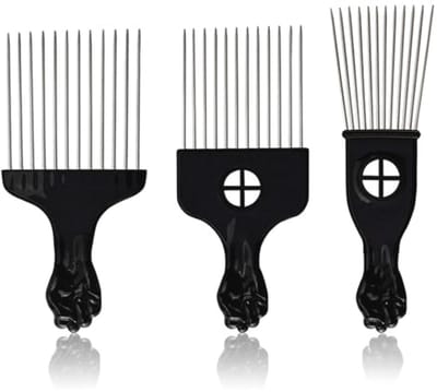 Set van 3 metalen afrokammen en haarplukkammen voor professionele haarkappers