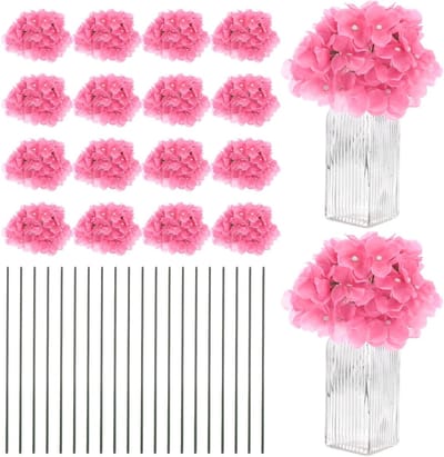 Set van 66 Zijde Hortensia Bloemen, Kunstmatige Volle Bloemkoppen met Stelen voor Huisdecoratie, Bruiloft, Feest en Tuinaccessoires
