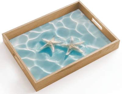 Dienblad hout 40x30 cm - Schootdienblad - Zeesterren - Golvend water - Rustgevend - Borrelplank rechthoek - Plateau dienbladen