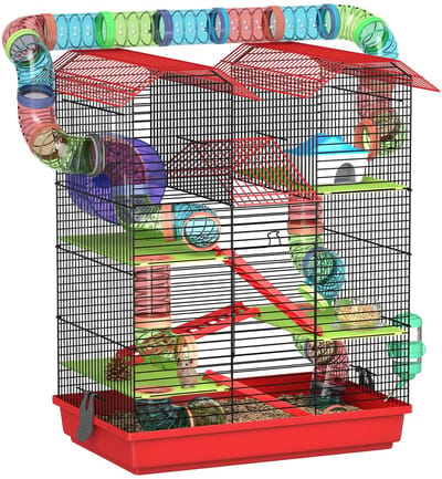 Innovastore - Knaagdierkooi - Hamsterkooi - Knaagdieren - Multi-game uitrusting - 47x30x59 cm - Zwart - Metaal - Kunststof
