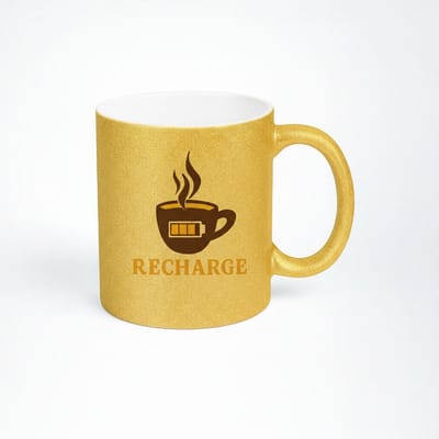 Recharge Koffie Mok - Gouden Glans Keramische Mok voor Energieke Koffiemomenten