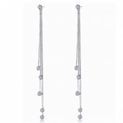lange oorbellen dubbel-strass- zilver kleurig - Charme Bijoux