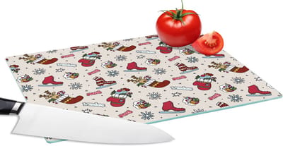 Glazen Snijplank - 28x20 - Kerst - Schaats - Kerstcadeau - Patroon - Snijplanken Glas
