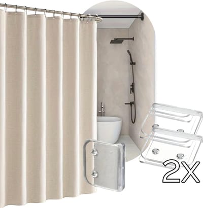 Nordic Douchegordijn 120x200 cm | Licht Beige | Structuurstof met Linnenlook | Anti-Plak | Minimalistisch Luxe Stof Douche Gordijn | Waterafstotend Badkamergordijn