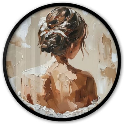 Poster in lijst Rond - Fotolijst 40x40 cm - Posters - Vrouw - Verf - Abstract - Beige - Modern - Ronde posterlijst zwart - Decoratie - Wanddecoratie woonkamer - Muurdecoratie slaapkamer