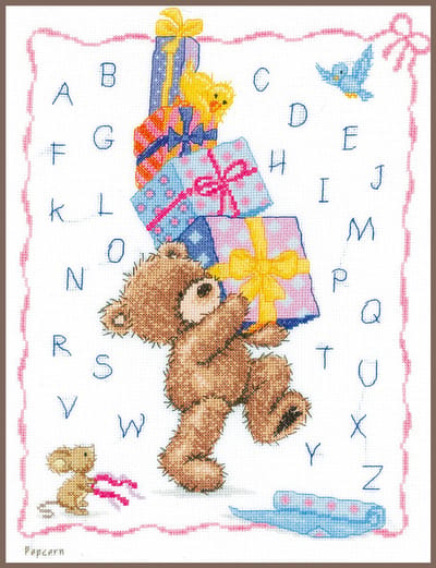 Vervaco - Telpakket kit - 22 x 30cm - Popcorn Ooh, …kadootjes - PN-0146941 - Popcorn the Bear