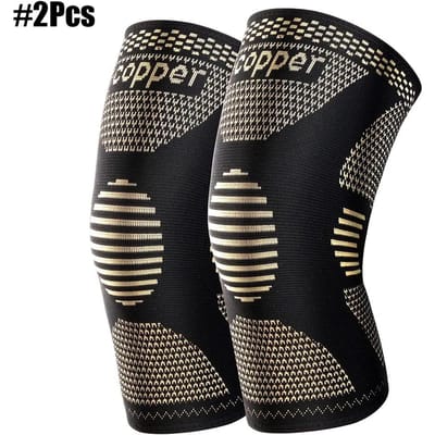 Genouillère en Cuivre Manches de Compression pour Déchirure Méniscale Lésion du LCA Arthrite Douleurs Articulaires Soulagement Support d'Entraînement Sportif S