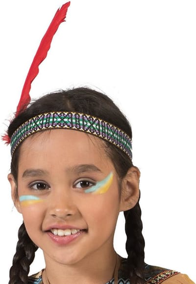 Funny Fashion Indianenband - met veer - 54 cm - polyester - wilde westen - verkleedartikelen - kinderen