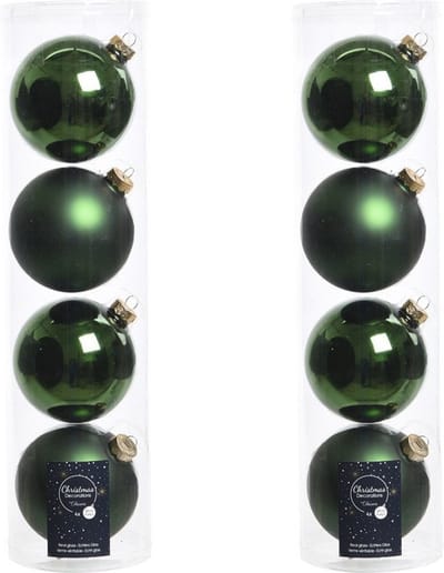 Decoris Kerstballen - 8x stuks - donkergroen - glas - 10 cm - Kerstboomversiering donkergroen