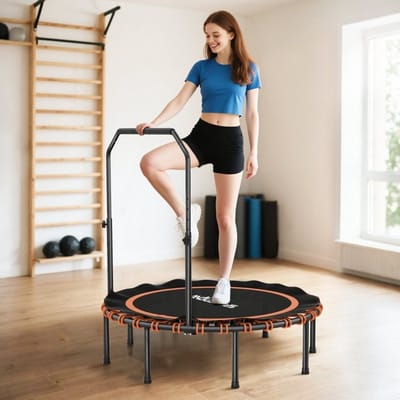 MEUNIQ fitness trampoline Ø122 cm met 5-voudig verstelbare en afneembare handgreep, inklapbaar mini trampoline voor binnen en buiten, stalen frame, zwart
