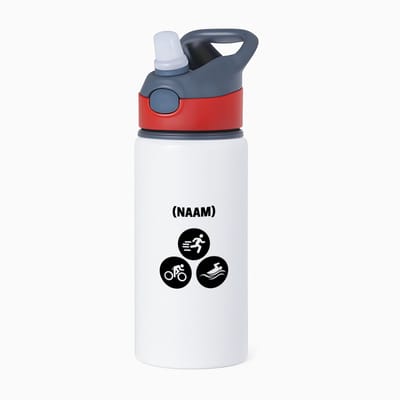 Hacebo® - Triathlon met eigen naam waterfles met rietje rood - Sport - Sporter - Thriathlon - water fles - 650ML