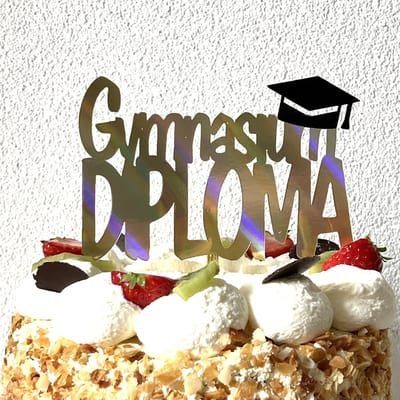 Taarttopper | Taart topper | Geslaagd | Diploma | Gymnasium | goud | 14 cm breed