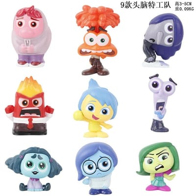 9 STKS Mini Inside Out 2 Actiefiguur Speelgoed Cartoon Film Vreugde Angst Boosheid Verdriet Afkeer Angst Model Poppen Figuurtjes Kinderen Cadeau gray