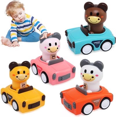 Speelgoedauto's voor Kinderen van 1 tot 3 Jaar, Druk en Ga Speelgoed, Perfect Kerstcadeau voor Peuters - Set van 4 Stuks