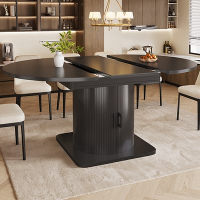 OKWISH Uitschuifbare Eettafel - Verborgen Opbergruimte - Voor Keuken En Eetkamer - MDF En Metaal Zwart - 118-158x118x76 cm