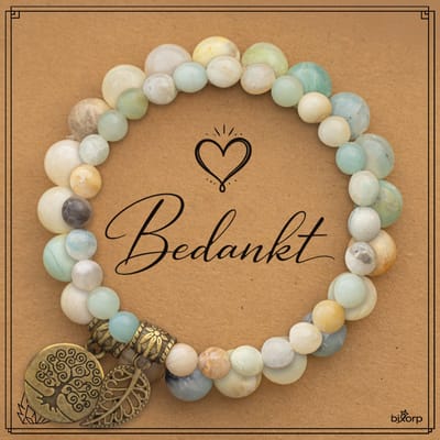 Bixorp Zweedse Amazoniet Armbanden Set op Cadeau kaartje - Bedankt - 18cm Edelsteen Kralenarmband - Inclusief Cadeau Envelop