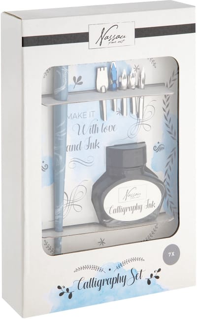 Nassau Fine Art Kalligrafie Set - 5x Kalligrafiepennen - Penhouder met Zwarte Inkt - Luxe Cadeaudoos - Handlettering, Journaling & Creatief Schrijven