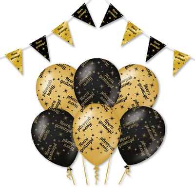 Q2P - Geslaagd - Slingers - Ballonnen - Zwart & Goud Set - Feest Versiering - Helium Ballon