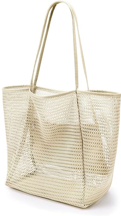 Strandtas van nylon mesh, casual draagtas, Hobo dames schoudertas, opvouwbaar, MAX 23L, geschikt voor strandpicknicks en vakanties - wit.
