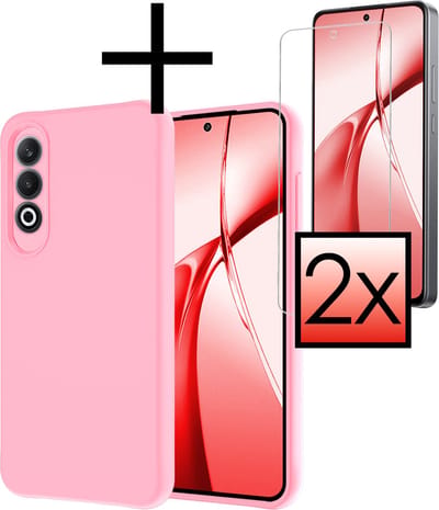 Hoesje - Met 2x Screenprotector - Geschikt voor OnePlus Nord CE4 - Sterk & Shockproof - Back Cover - Siliconen Case - Telefoon Hoes - Lichtroze
