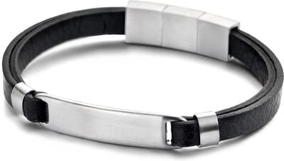 Frank 1967 7FB-0443 leren armband met stalen element - 21 cm - zwart