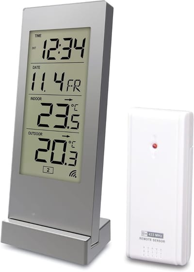 SCH® Weerstation met Buitensensor - Weerstation - Zilver - ‎ 7cm x 5cm x 17cm