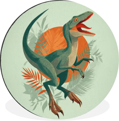 WallCircle - Wandcirkel - Muurcirkel - Dino - Bladeren - Grafisch - Groen - Aluminium - Dibond - 30x30 cm - Binnen en Buiten