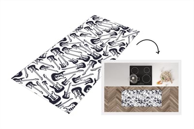 Keukenloper - Loper keuken - Gitaar - Patronen - Zwart Wit - 120x50 cm - Keukenloper vinyl