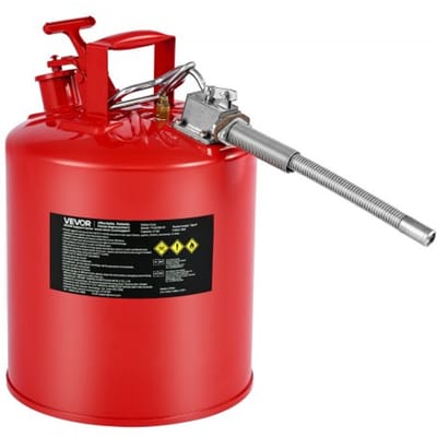 VEVOR Veiligheidscontainer, 19 L Type II Veiligheidscontainer met Vlamvertrager, Zelfsluitend Deksel en Flexibele Metalen Tuit, Opslagcontainer voor Ontvlambare Materialen, Rood