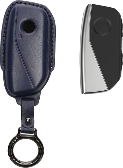 kwmobile leren autosleutel hoesje geschikt voor BMW 4-knops X7 X1 U11 iX ix1 7-serie G07 I7 autosleutel - Als sleutelhanger met sleutelring - Echt leer in donkerblauw