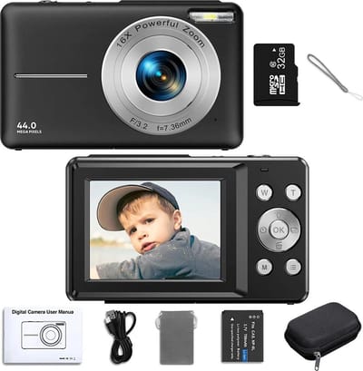 Ayah - Vlog Camera Kinderen met 32GB micro SD kaart - Digitale Camera Kinderen Camera Voor Kinderen Camcorder Met 16x Zoom Compactcamera 'S 1080P 44mp Camera 'S Voor Beginnersfotografie