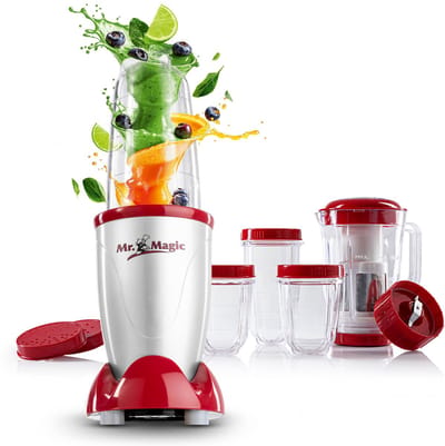 GOURMETmaxx Mr. Magic Mixer | Smoothiemaker met XXL-accessoireset | Staande mixer, 18-delig | Blender met lekvrije vershouddeksels | Keukenmachine voor shakes, smoothies enz.