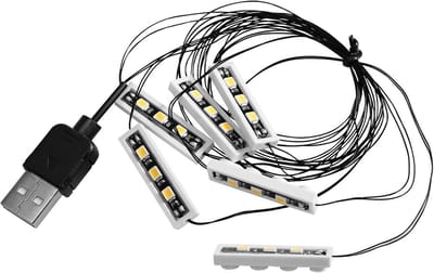 Verlichtingsset voor Bouwstenen: 6x Warm Witte LED Inbouwspots (1x4 Blokformaat) met USB