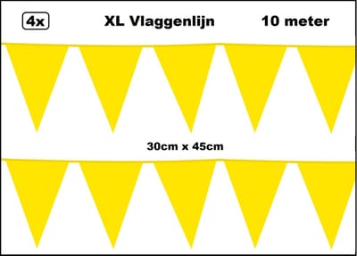 40 meter XL Vlaggenlijn geel 30cm x 45cm – 4x vlaggenlijn geel 10 meter - Giga vlaglijn themafeest party festival
